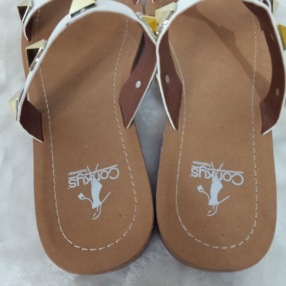 Corkys Footwear Daiquiri White Gold Studded Slide Sandals Womens 8 - Picture 3 of 5